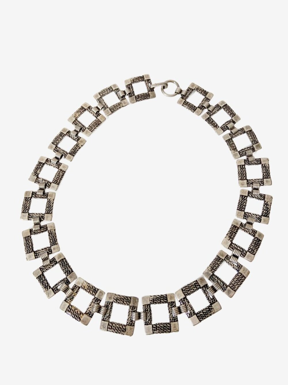 Silver and Black Metal Chain Belt with Square Links / size Small